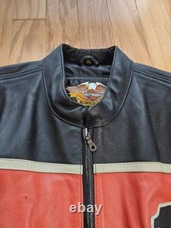 Vtg 90s Harley Davidson Victory Lane #1 Leather Jacket XL Black Orange Stripe