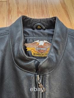 Vtg 90s Harley Davidson Victory Lane #1 Leather Jacket XL Black Orange Stripe