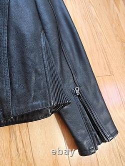 Vtg 90s Harley Davidson Victory Lane #1 Leather Jacket XL Black Orange Stripe