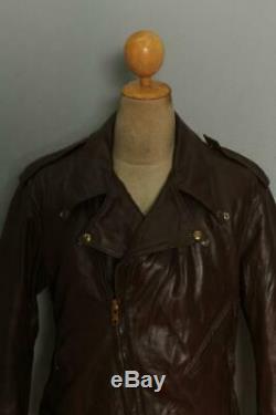 Vtg BATES California Brown Leather Motorcycle Sports Jacket Size 42/44