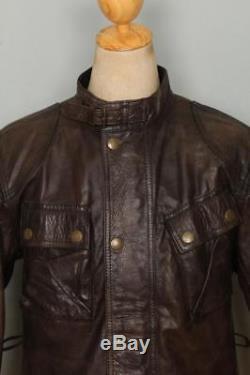 Vtg BELSTAFF 1966 Panther Antique Brown Leather Motorcycle Jacket Small