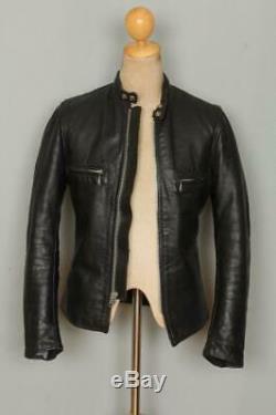 Vtg BROOKS Gold Label Black Leather Cafe Racer Motorcycle Jacket XS
