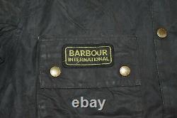 Vtg Barbour International A7 Black Waxed Motorcycle Jacket Coat Biker XL 46/48