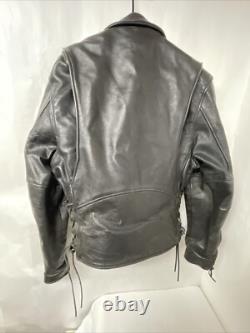 Vtg. Branded Garments Inc. Black Leather Motorcycle Jacket U. S. A. Size 42