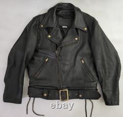 Vtg Branded Garments USA Black Leather Double Moto Classic Biker Jacket Men's 42