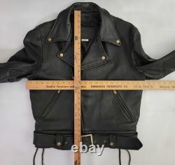 Vtg Branded Garments USA Black Leather Double Moto Classic Biker Jacket Men's 42