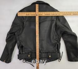 Vtg Branded Garments USA Black Leather Double Moto Classic Biker Jacket Men's 42