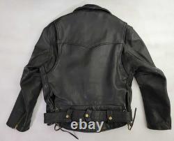 Vtg Branded Garments USA Black Leather Double Moto Classic Biker Jacket Men's 42