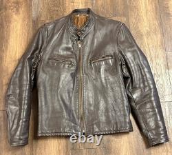 Vtg Brooks Brown Leather Cafe Racer Biker Motorcycle Jacket Mens Medium Cafe