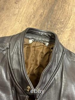 Vtg Brooks Brown Leather Cafe Racer Biker Motorcycle Jacket Mens Medium Cafe