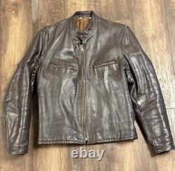 Vtg Brooks Brown Leather Cafe Racer Biker Motorcycle Jacket Mens Medium Cafe