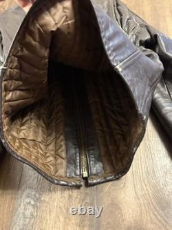 Vtg Brooks Brown Leather Cafe Racer Biker Motorcycle Jacket Mens Medium Cafe