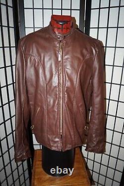 Vtg Brooks Brown Leather Cafe Racer Motorcycle Jacket Mens 42 USA No Liner