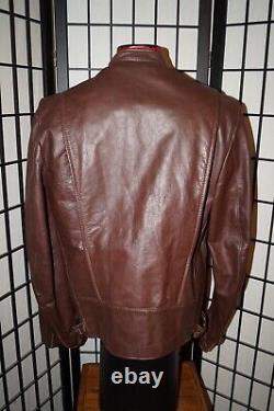 Vtg Brooks Brown Leather Cafe Racer Motorcycle Jacket Mens 42 USA No Liner