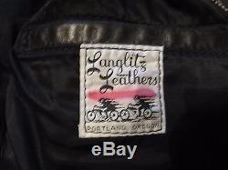 Vtg Custom Made Langlitz Brown Thick Leather Motorcycle Jacket Talon Zips Mens S