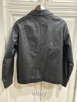 Vtg GAP Mens Black Leather Bomber Jacket Medium M Heavy Weight Quilted Lining
