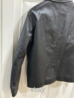 Vtg GAP Mens Black Leather Bomber Jacket Medium M Heavy Weight Quilted Lining