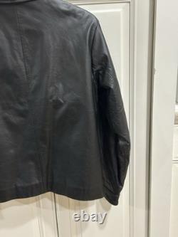 Vtg GAP Mens Black Leather Bomber Jacket Medium M Heavy Weight Quilted Lining
