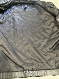 Vtg GAP Mens Black Leather Bomber Jacket Medium M Heavy Weight Quilted Lining