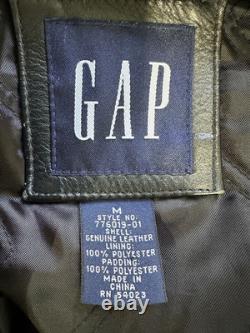 Vtg GAP Mens Black Leather Bomber Jacket Medium M Heavy Weight Quilted Lining