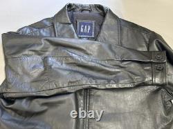 Vtg GAP Mens Black Leather Bomber Jacket Medium M Heavy Weight Quilted Lining