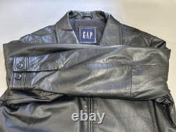 Vtg GAP Mens Black Leather Bomber Jacket Medium M Heavy Weight Quilted Lining
