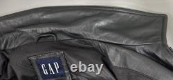Vtg GAP Mens Black Leather Bomber Jacket Medium M Heavy Weight Quilted Lining