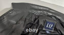 Vtg GAP Mens Black Leather Bomber Jacket Medium M Heavy Weight Quilted Lining