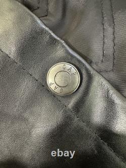 Vtg GAP Mens Black Leather Bomber Jacket Medium M Heavy Weight Quilted Lining