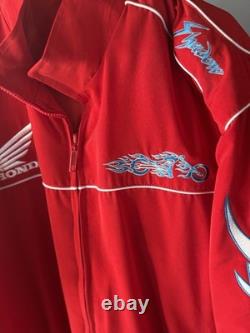 Vtg Honda Shadow Jacket XL Lined Bomber Flame Motorcycle Graphic Riding RARE
