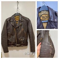 Vtg Just Leather San Jose California Moto Motorcycle Brown Leather Jacket S