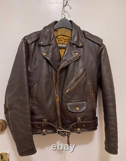 Vtg Just Leather San Jose California Moto Motorcycle Brown Leather Jacket S