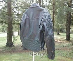 Vtg Langlitz 10 Pocket Padded Black Leather Motorcycle Jacket USA 1992 Scovill