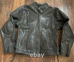 Vtg Leather Moto Jacket Mens M Black Full Zip Biker Cafe Racer Lace Up Redline