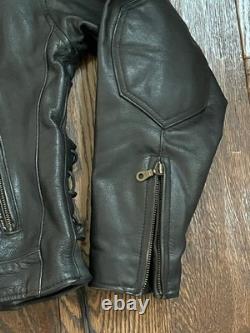 Vtg Leather Moto Jacket Mens M Black Full Zip Biker Cafe Racer Lace Up Redline
