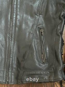 Vtg Leather Moto Jacket Mens M Black Full Zip Biker Cafe Racer Lace Up Redline