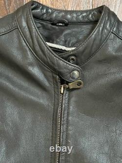 Vtg Leather Moto Jacket Mens M Black Full Zip Biker Cafe Racer Lace Up Redline