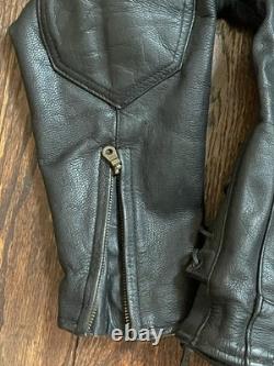 Vtg Leather Moto Jacket Mens M Black Full Zip Biker Cafe Racer Lace Up Redline