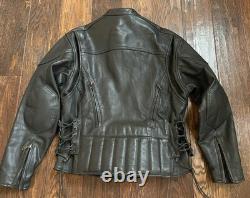 Vtg Leather Moto Jacket Mens M Black Full Zip Biker Cafe Racer Lace Up Redline