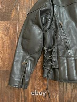 Vtg Leather Moto Jacket Mens M Black Full Zip Biker Cafe Racer Lace Up Redline