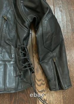Vtg Leather Moto Jacket Mens M Black Full Zip Biker Cafe Racer Lace Up Redline