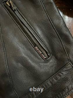 Vtg Leather Moto Jacket Mens M Black Full Zip Biker Cafe Racer Lace Up Redline