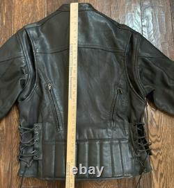 Vtg Leather Moto Jacket Mens M Black Full Zip Biker Cafe Racer Lace Up Redline