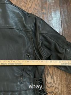 Vtg Leather Moto Jacket Mens M Black Full Zip Biker Cafe Racer Lace Up Redline