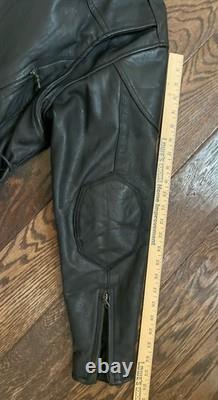 Vtg Leather Moto Jacket Mens M Black Full Zip Biker Cafe Racer Lace Up Redline