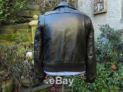 Vtg. Lesco Leather Black Sherling Lined Motorcycle Jacket, Talon Zipper, Size 36