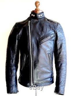 Vtg Mens 60s Black Leather BELSTAFF Motorcycle Biker Cafe Racer Jacket Coat S/XS