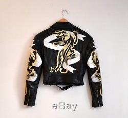 Vtg Michael Hoban North Beach Leather Motorcycle Jacket 7/8 Black, Gold & Silver
