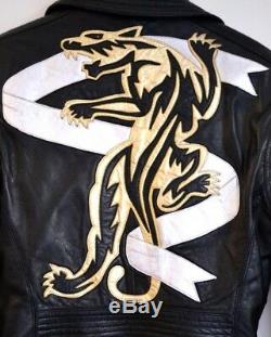 Vtg Michael Hoban North Beach Leather Motorcycle Jacket 7/8 Black, Gold & Silver