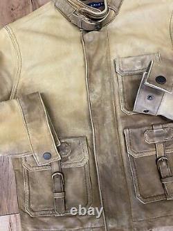Vtg Ralph Lauren Motorcycle Leather Jacket Moto Small Tan Distressed